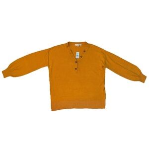 Ann Taylor Loft NEW Mustard Yellow 1/4 Button Cuffed Sleeves Popover Sweater LP